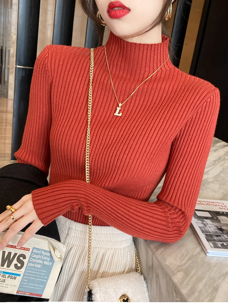 Elegant Solid Basic Knitted Tops Women Turtlneck Sweater Long Sleeve Casual Slim Pullover Korean Fashion Simple Chic Clothes - Image 8
