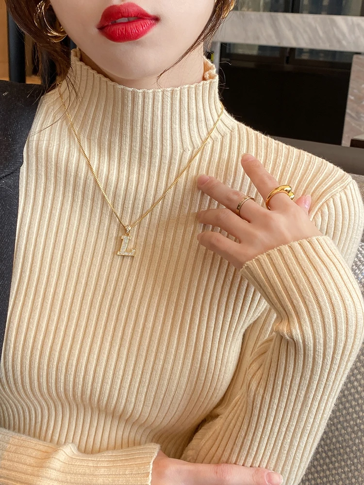 Elegant Solid Basic Knitted Tops Women Turtlneck Sweater Long Sleeve Casual Slim Pullover Korean Fashion Simple Chic Clothes - Image 3