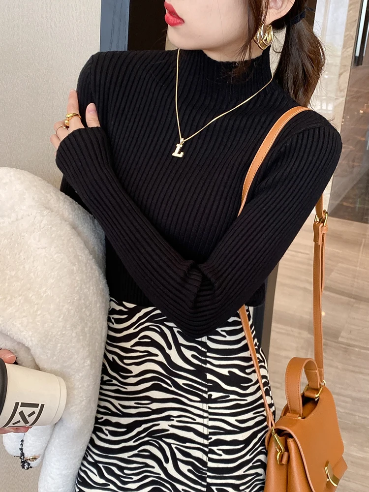 Elegant Solid Basic Knitted Tops Women Turtlneck Sweater Long Sleeve Casual Slim Pullover Korean Fashion Simple Chic Clothes - Image 2