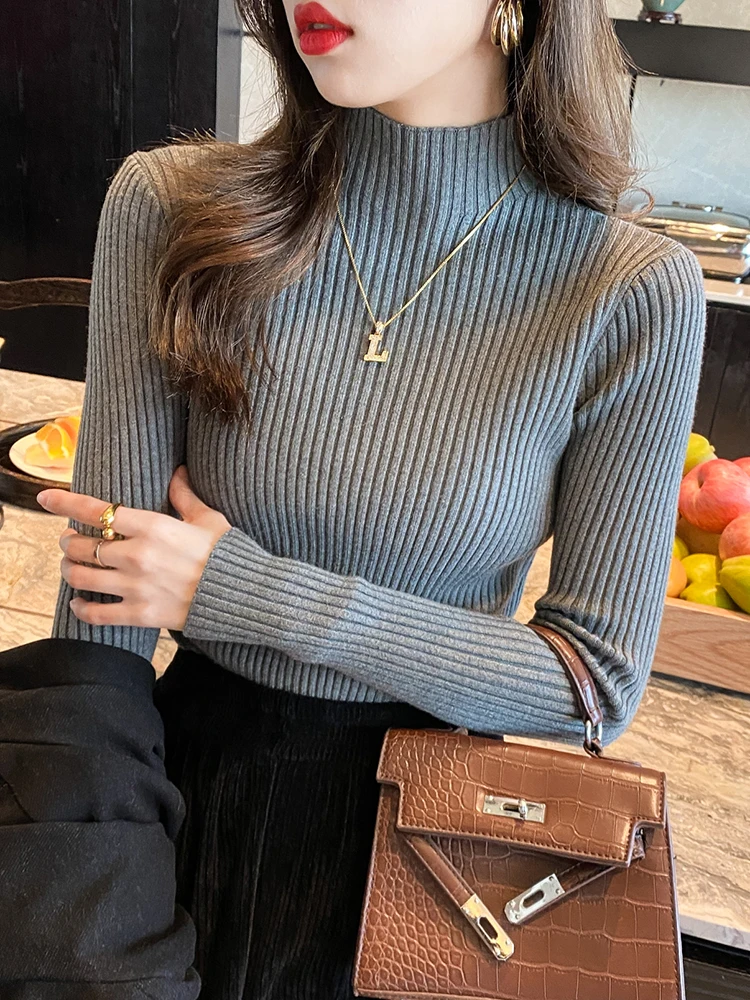 Elegant Solid Basic Knitted Tops Women Turtlneck Sweater Long Sleeve Casual Slim Pullover Korean Fashion Simple Chic Clothes - Image 7