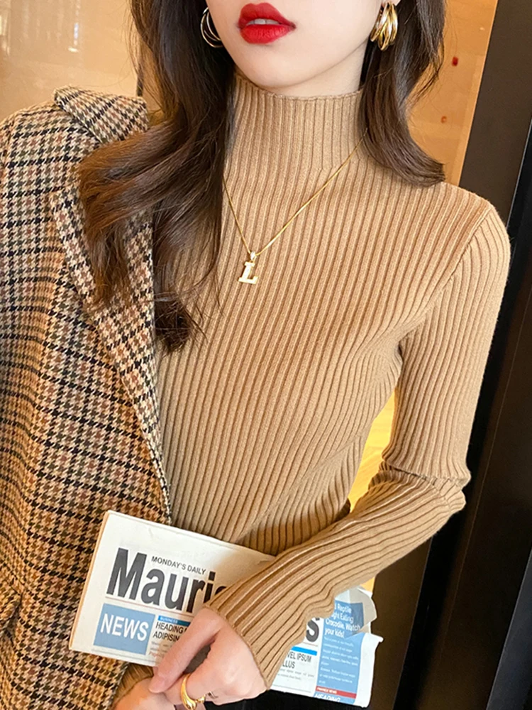 Elegant Solid Basic Knitted Tops Women Turtlneck Sweater Long Sleeve Casual Slim Pullover Korean Fashion Simple Chic Clothes - Image 5