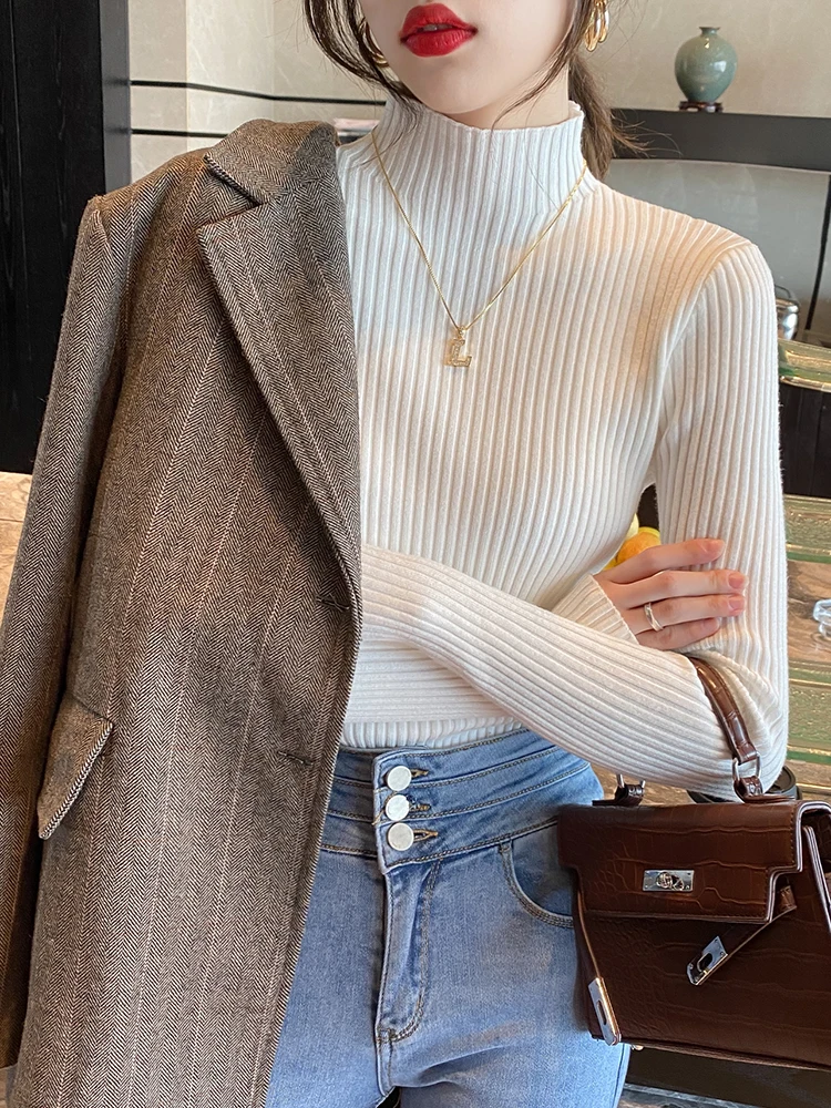 Elegant Solid Basic Knitted Tops Women Turtlneck Sweater Long Sleeve Casual Slim Pullover Korean Fashion Simple Chic Clothes - Image 4