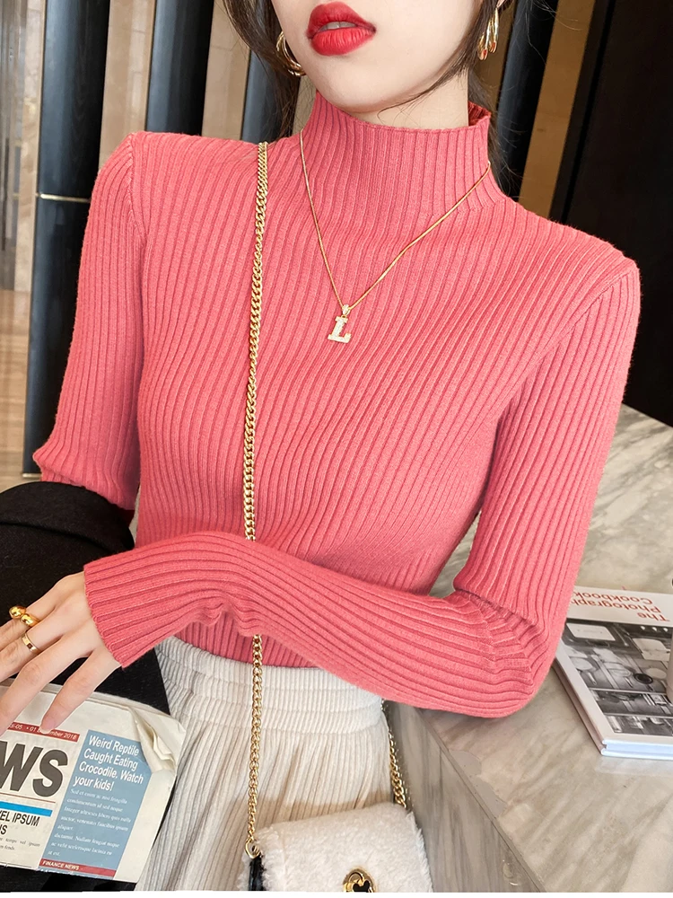 Elegant Solid Basic Knitted Tops Women Turtlneck Sweater Long Sleeve Casual Slim Pullover Korean Fashion Simple Chic Clothes - Image 9